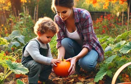 kinderen moestuin herfst pompoen